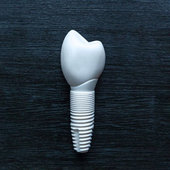 a ceramic dental implant on a black wooden table