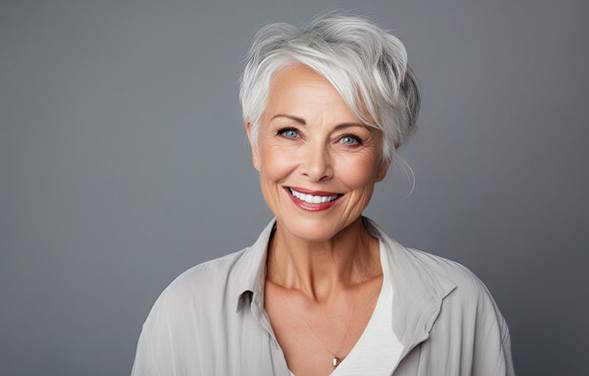 Senior woman with radiant smile thanks to dental implants