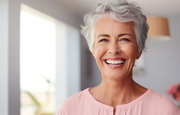 Woman smiling with dental implants